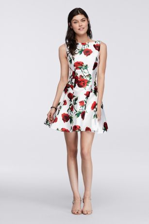 White Dress with Roses Print